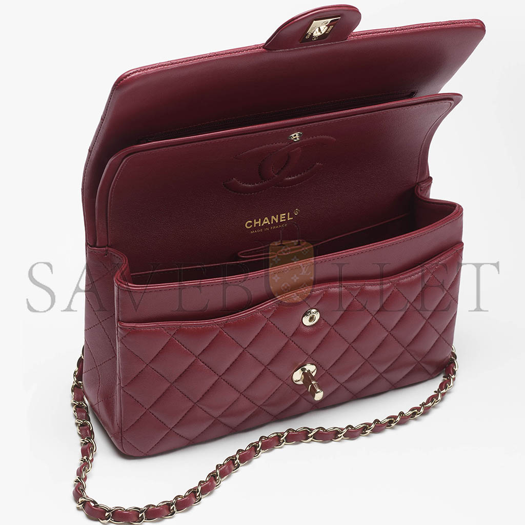 Ch*el classic 11.12 handbag lambskin & gold-tone metal burgundy a01112 (25.5*15.5*6.5cm)